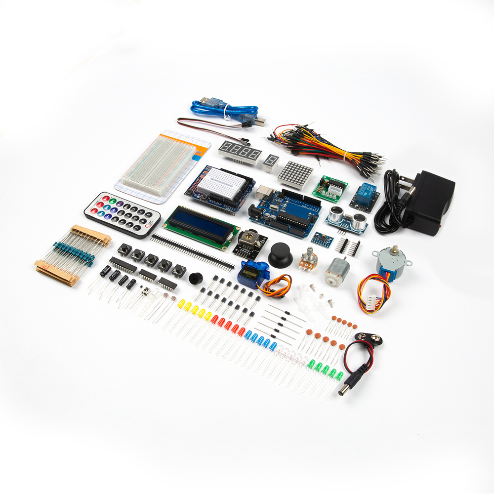 Дополненный набор Arduino UNO R3 DIP с фирменным логотипом с батареей крона 9В и блоком питания под американскую розетку