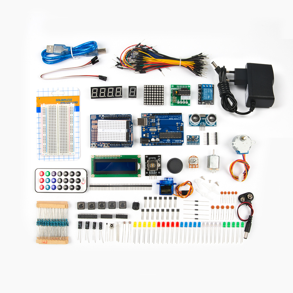Дополненный набор Arduino UNO R3 DIP с фирменным логотипом без батареи крона 9В с блоком питания под европейскую розетку