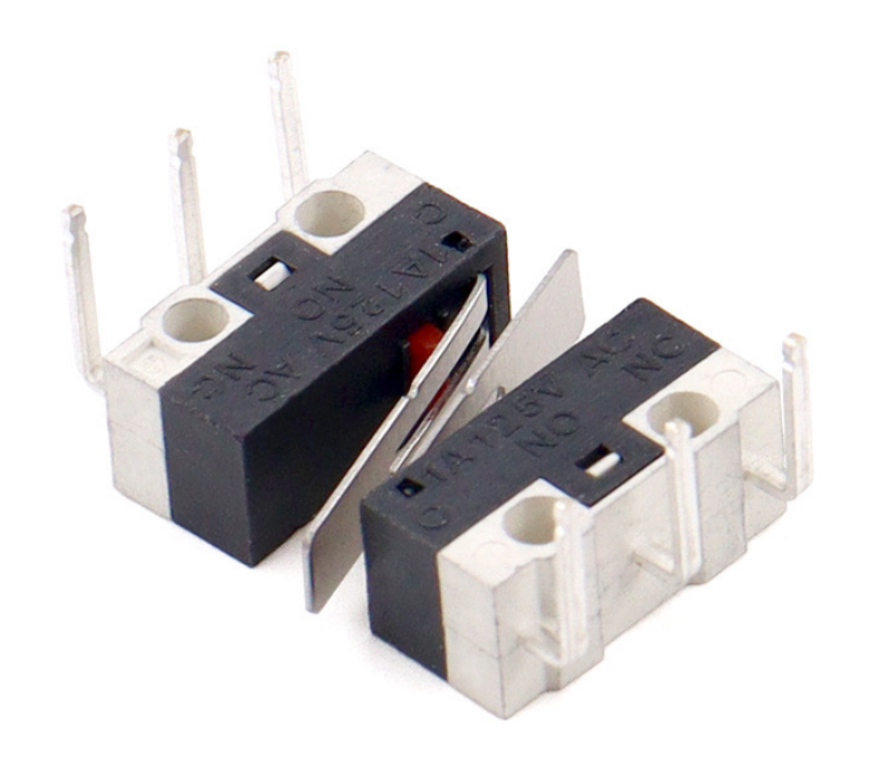 Микровыключатель для мыши, 3конт, с рычагом, левый изогнутый вывод