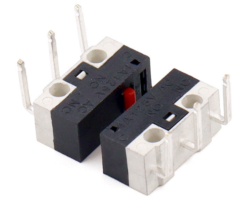 Микровыключатель для мыши, 3конт, без рычага, левый изогнутый вывод