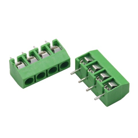 KF301-4P, Клеммник винтовой PCB, шаг 5,0 мм, 12 A 300 V, 4 контакта, железные плоские выводы, крестовой винт, зелёный