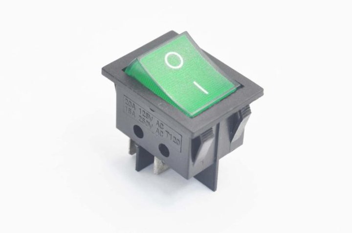 Тумблер KCD4, 4конт/2полож, зеленый, с подсветкой, герметичный