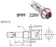 Белый светодиодный индикатор AD22C-8 (220В, металл)