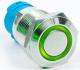 Металлический кнопочный переключатель с плоской головкой 12мм (круглая индикация, зеленая подсветка, 12-24В, самоблокировка, водонепроницаемый)