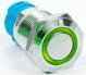 Металлический кнопочный переключатель с плоской головкой 12мм (круглая индикация, зеленая подсветка, 110-220В, самоблокировка, водонепроницаемый)