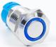 Металлический кнопочный переключатель с плоской головкой 12мм (круглая индикация, синяя подсветка, 110-220В, мгновенный, водонепроницаемый)