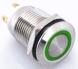 Металлический кнопочный переключатель с плоской головкой 12мм (круглая индикация, зеленая подсветка, 6-24В, мгновенный, водонепроницаемый)