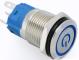 Металлический кнопочный переключатель с плоской головкой 16мм (синяя подсветка, 110-220В, самоблокирующийся, водонепроницаемый)