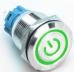 Металлический кнопочный переключатель с плоской головкой 19мм (зеленая подсветка, 3-6В, фиксация, водонепроницаемый)