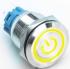 Металлический кнопочный переключатель с плоской головкой 19мм (желтая подсветка, 12-24В, 5А, фиксация, водонепроницаемый)
