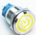 Металлический кнопочный переключатель с плоской головкой 19мм (желтая подсветка, 12-24В, мгновенный, водонепроницаемый)