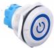 Кнопочный переключатель с плоской головкой 22мм (3-6В, синяя подсветка, влагозащита, самовозврат)