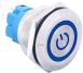 Кнопочный переключатель с плоской головкой 22мм (110-220В, синяя подсветка, влагозащита, фиксация)