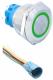 Металлический кнопочный переключатель с плоской головкой 22мм (круглая индикация 3-6В, зеленая подсветка, влагозащита, фиксация, разъем)