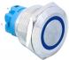 Металлический кнопочный переключатель с плоской головкой 22мм (круглая индикация 12-24В, синяя подсветка, влагозащита, фиксация)