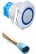 Металлический кнопочный переключатель 22мм (круглая индикация 110-220В, синяя подсветка, влагозащита, фиксация, разъем)