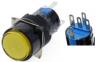 Желтая кнопка LA128A (12В, 5 контактов, 16 мм резьба, самоблокирующаяся, круглая)
