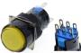 Желтая кнопка LA128A (220В, 6 контактов, 16 мм резьба, самоблокирующаяся, круглая)