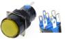 Желтая кнопка LA128A (24В, 8 контактов, 16 мм резьба, самоблокирующаяся, круглая)