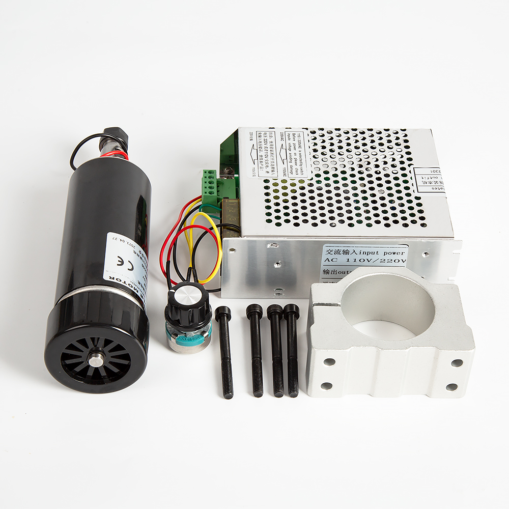 Мотор для ЧПУ станка, 500 Вт, сзажимами диаметром 52 мм, блоком питания и регулятором скорости 12000 об/мин, без ER11