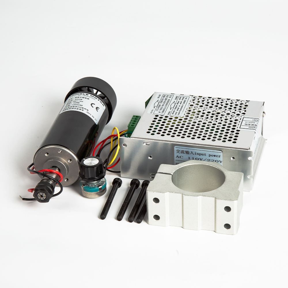 Мотор для ЧПУ станка, 500 Вт, сзажимами диаметром 52 мм, блоком питания и регулятором скорости 12000 об/мин, без ER11